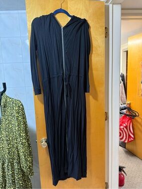 Black Hooded Zip-Front maxi dress